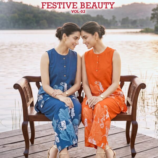 Tips & Tops Festive Beauty Vol 02 Premium Rayon Printed Kurti with Pocket Palazzo Set