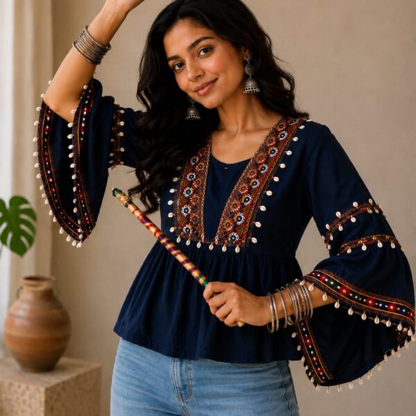 Premium Traditional Short Top with Gamthi Lace & Real Mirror Work | Heavy Rayon
