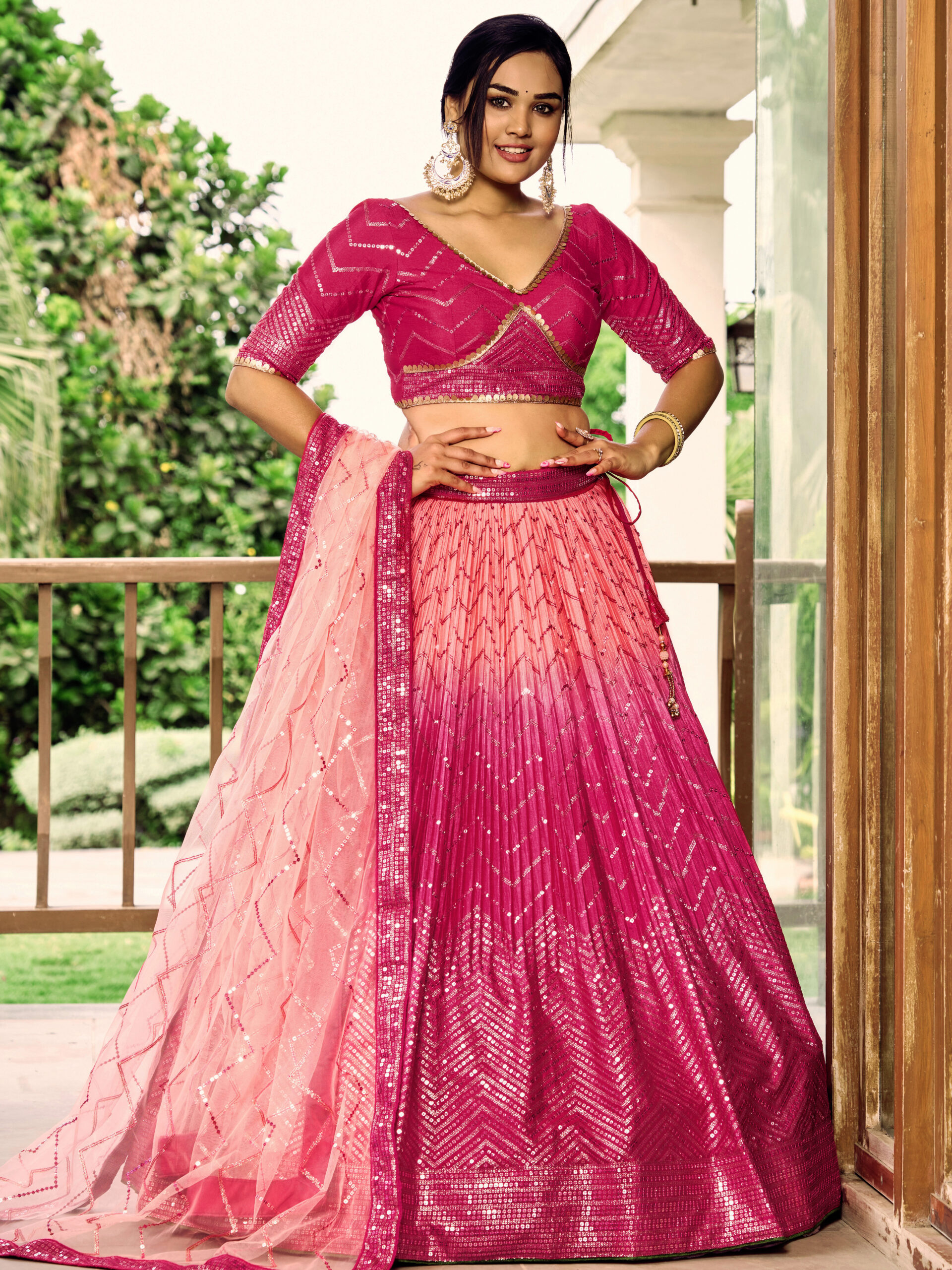Kimaya Wedding Designer Lehenga Choli Collection Pink party wear bridal style Chinon lehenga choli from Zeel Clothing Kimaya collection for boutique and wholesale buyers scaled