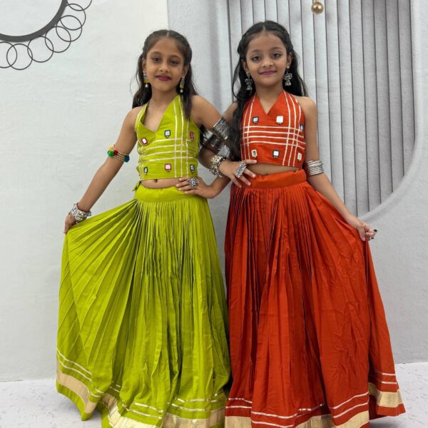 Raal Silk Navratri Special Kids Lehenga Choli | Pure Cotton | Mirror Hand Work & Ribbon Work