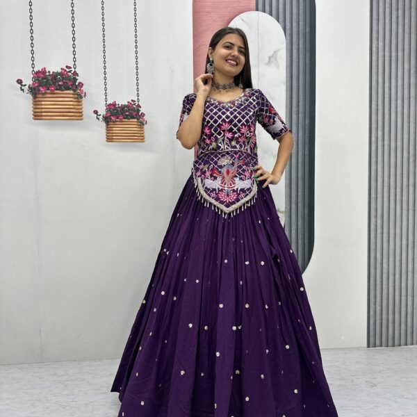 Purple Wedding Wear Vichitra Silk Embroidered Lehenga Choli
