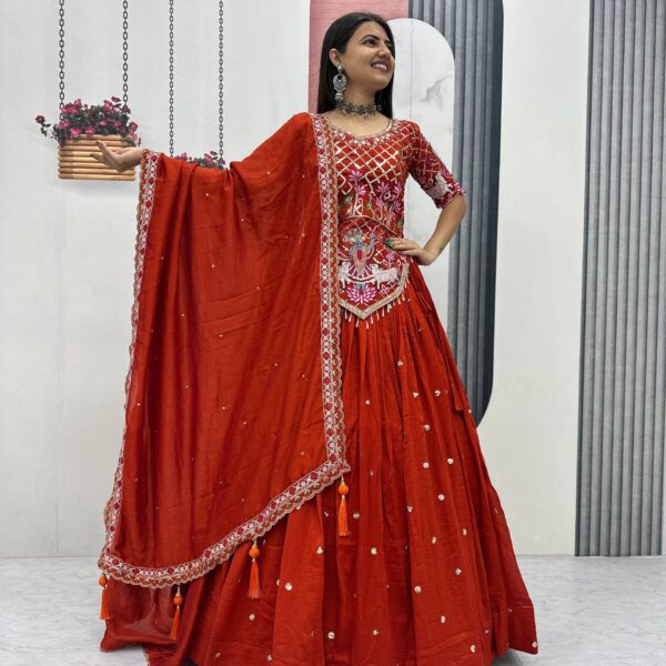 Red Navratri Vichitra Silk Lehenga | Wedding Wear Lehenga Choli