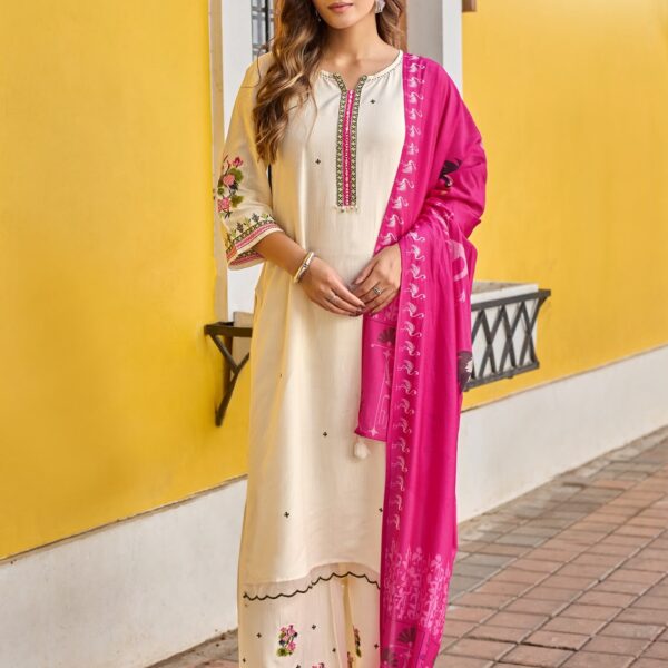 KADLEE Roohani Rayon 3 Piece Suit | Handwork & Thread Work | Chanderi Dupatta