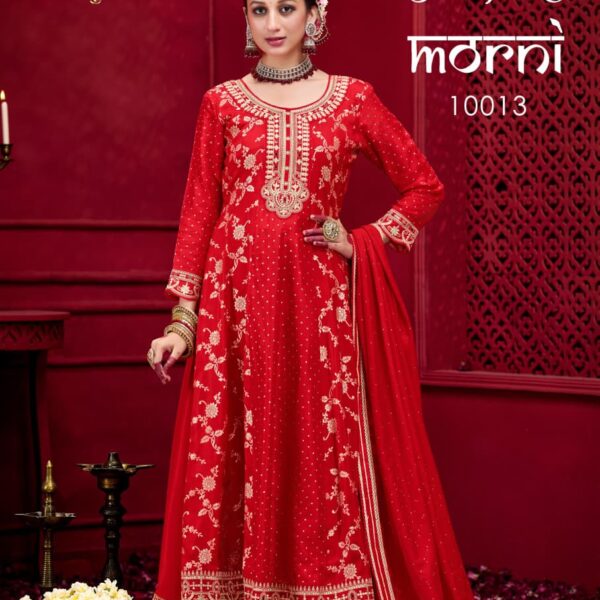 MORNI Premium Anarkali Suit Set – Russian Jacquard with Mirror & Mukesh Work