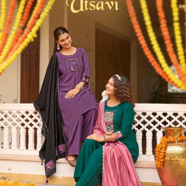 WOOGLEE Utsavi Viscose Weaving Handwork 3 Pcs Suit Wholesale