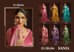 Gobuni Sudha turquoise satin saree with digital print and designer blouse