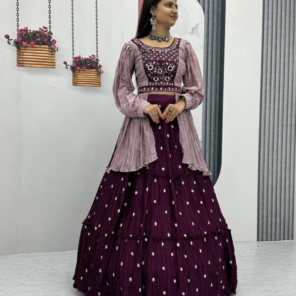RAAL SILK Rakhi Special Chinon Designer Crop Top Lehenga Set with Handwork