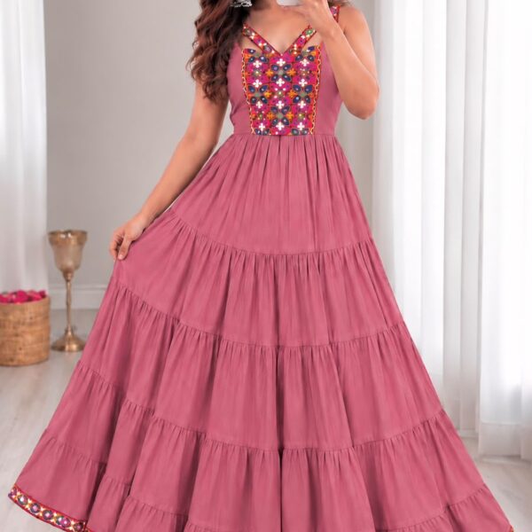 Ghumati Long Frill Gown with Gamthi Work – 6 Colors