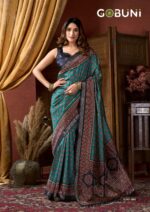 GOBUNI Samaira Ajrak printed saree with elegant Jacquard border