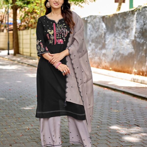 KADLEE Rajvee Designer 3 Piece Suit | Roman Silk Hand & Thread Work | Wholesale & Export