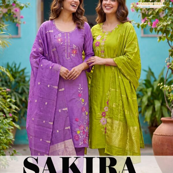 Passion Tree Sakira Vol-1 3 Piece Suit | Heavy Roman Silk Embroidery Wholesale