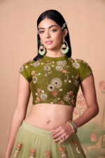 Mehandi green blouse with mirror work lehenga