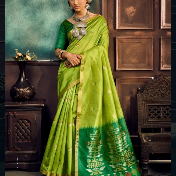 Turquoise Blue Kanoi Paithani Handloom Weaving Saree