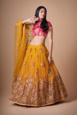 Rani pink mirror work embroidered blouse for lehenga