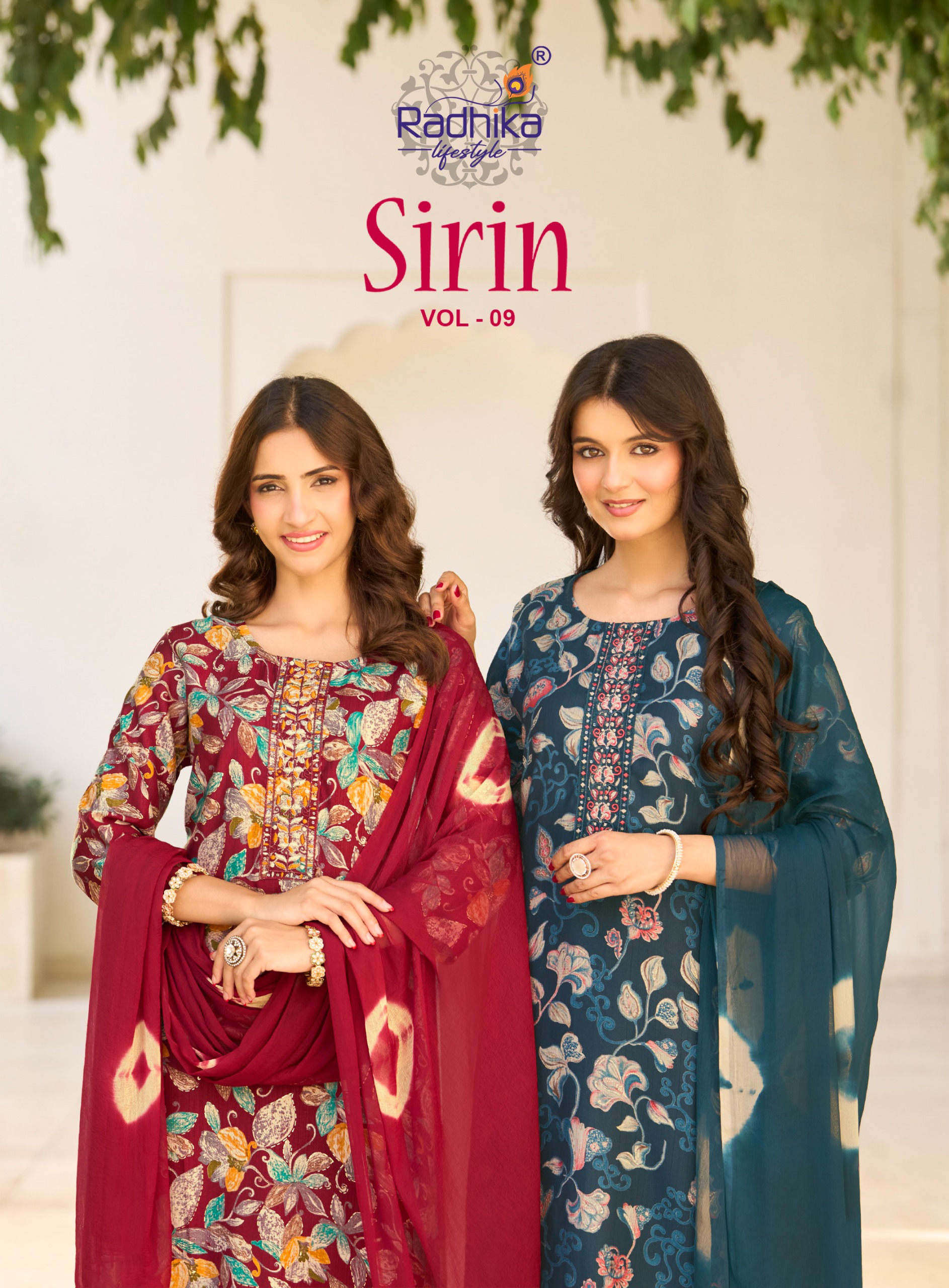 sirin-vol-9-ethnic-suit-size-range.webp Radhika Lifestyle Sirin Vol 9 wholesale three piece suit collection