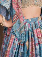 Sky blue Royal Heritage three-piece lehenga choli set for wedding wear