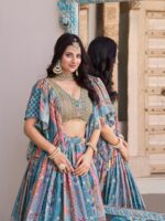 Sky blue chiffon dupatta with delicate golden scalloped border