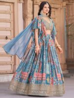 Sky blue Royal Heritage lehenga with golden Zari and Dori embroidery