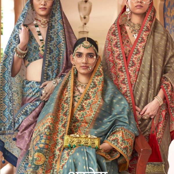 TRIRATH Astey Premium Gold Traditional Mercerized Silk Saree Collection for Wholesale & Export (4 Pcs Full Set)