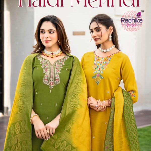 RADHIKA LIFE STYLE Haldi Mehndi Vol 1 – Embroidered Kurti Pant With Dupatta Wholesale